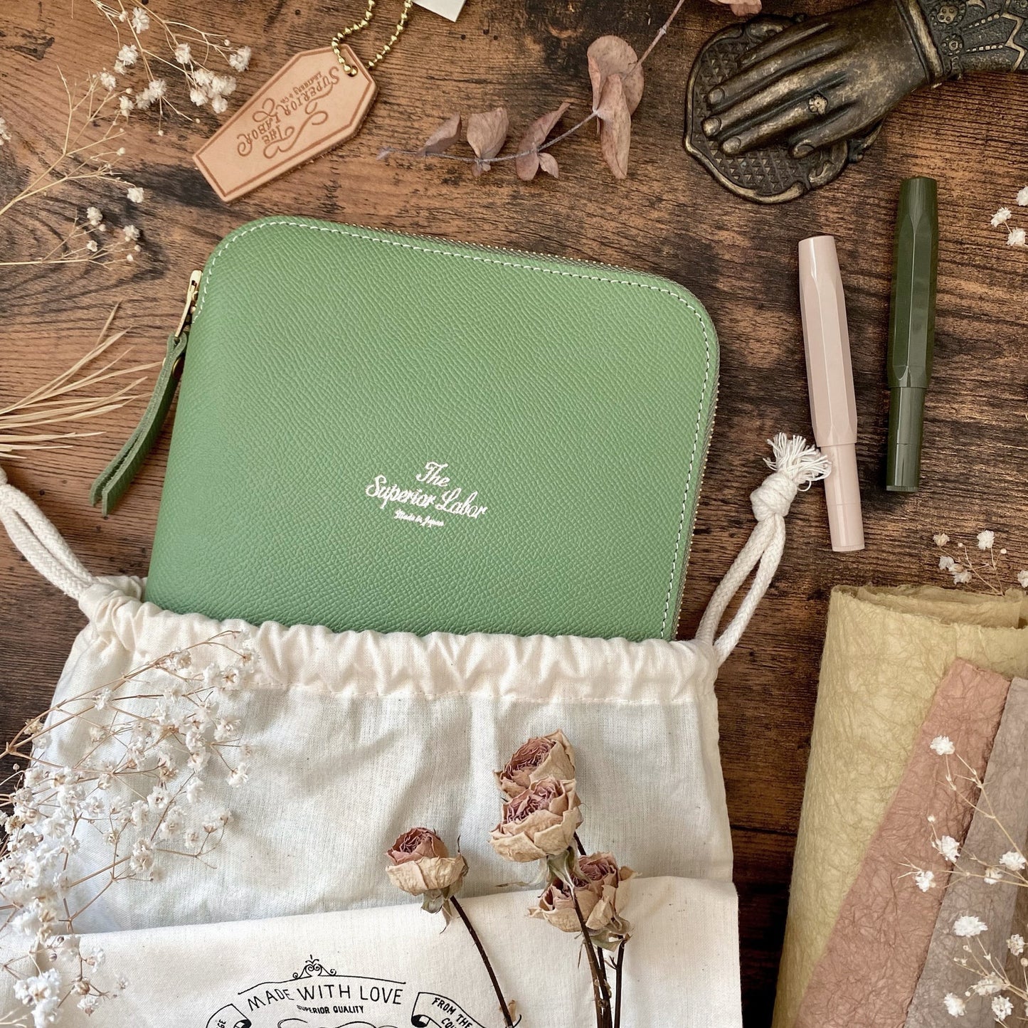Last Stock Limited Edition The Superior Labor Calf A5 Zip Organizer - Green